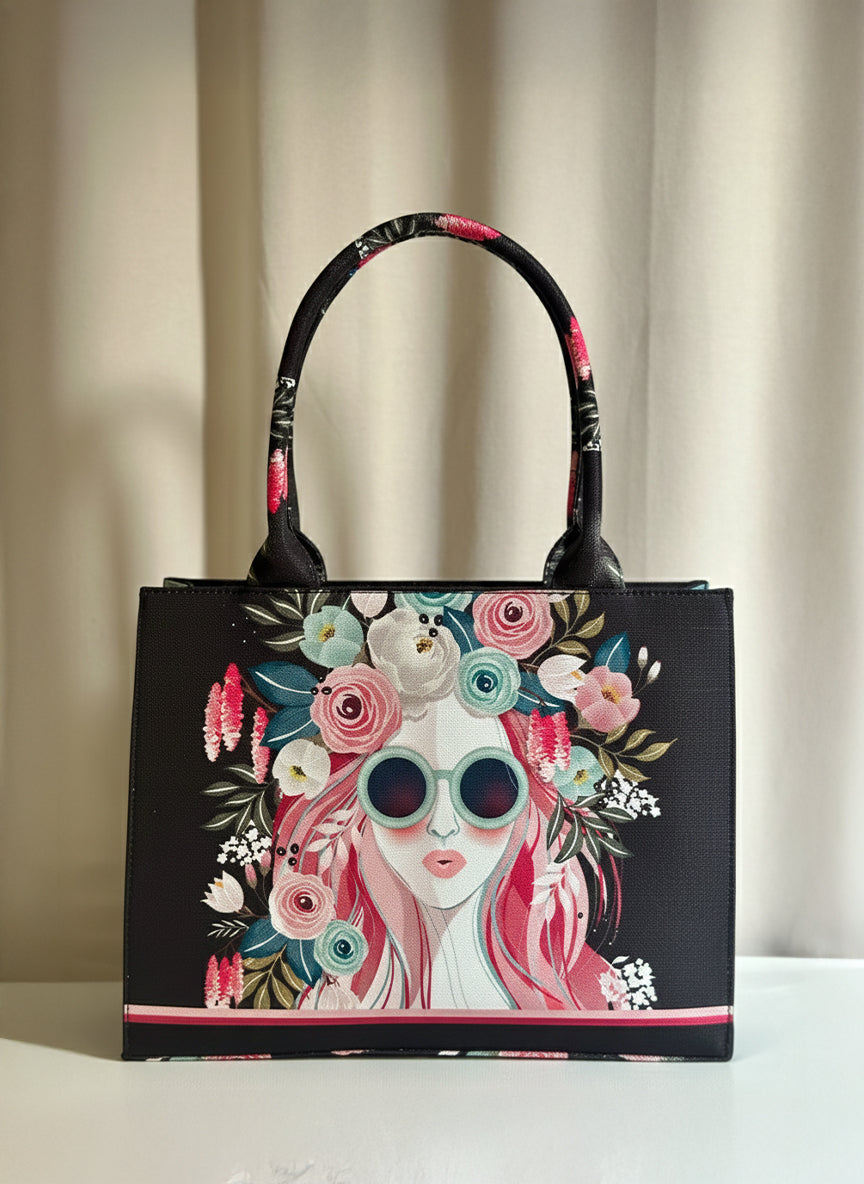 Inaya Canvas Tote Cherry Twinkle - Black