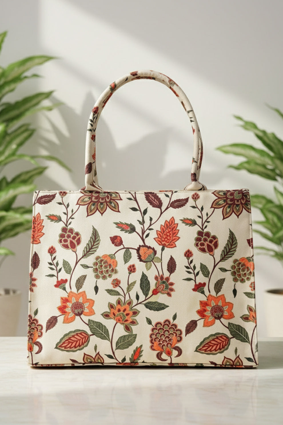 Inaya Canvas Tote Beige Multiflower