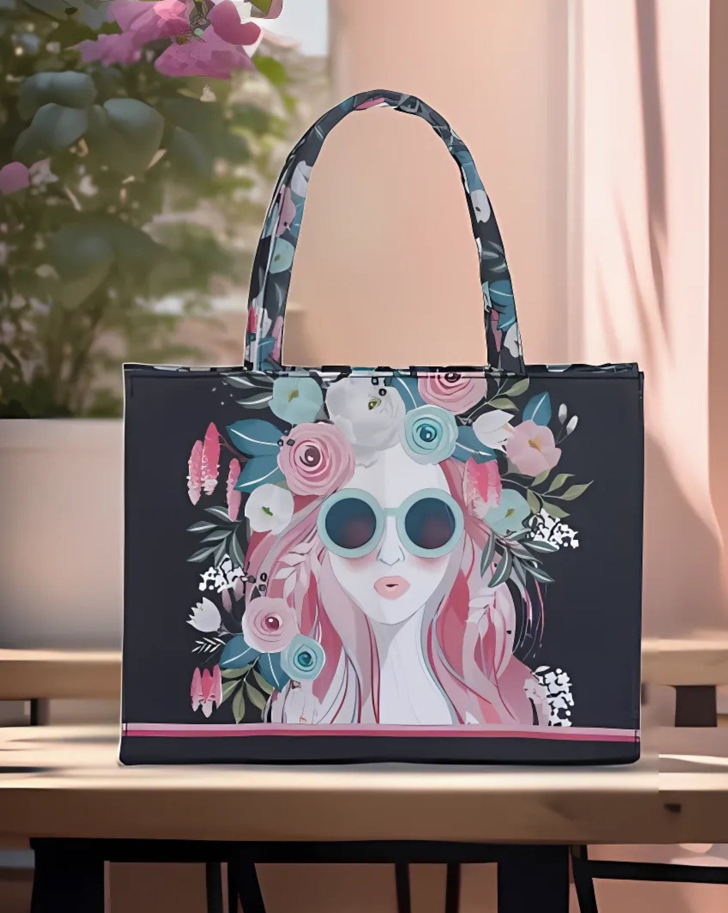 Inaya Canvas Tote Cherry Twinkle - Black