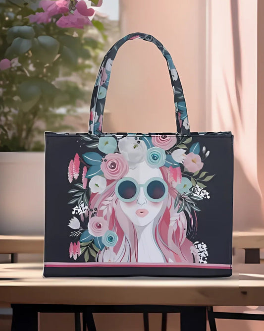 Inaya Canvas Tote Cherry Twinkle - Black