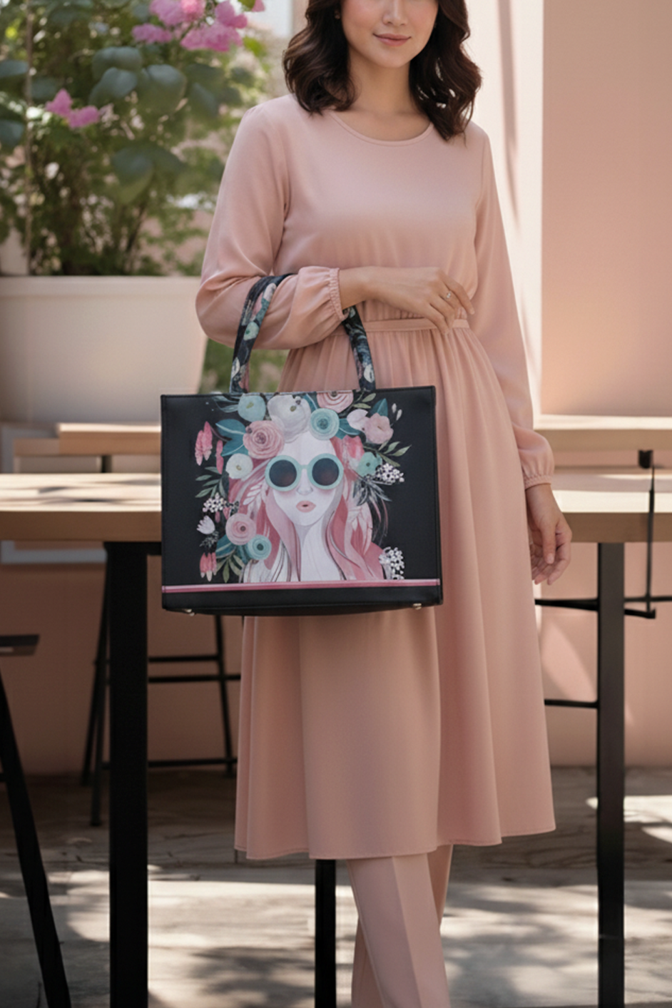 Inaya Canvas Tote Cherry Twinkle - Black