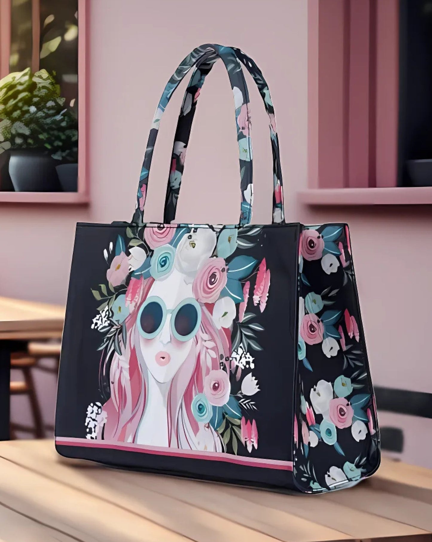 Inaya Canvas Tote Cherry Twinkle - Black