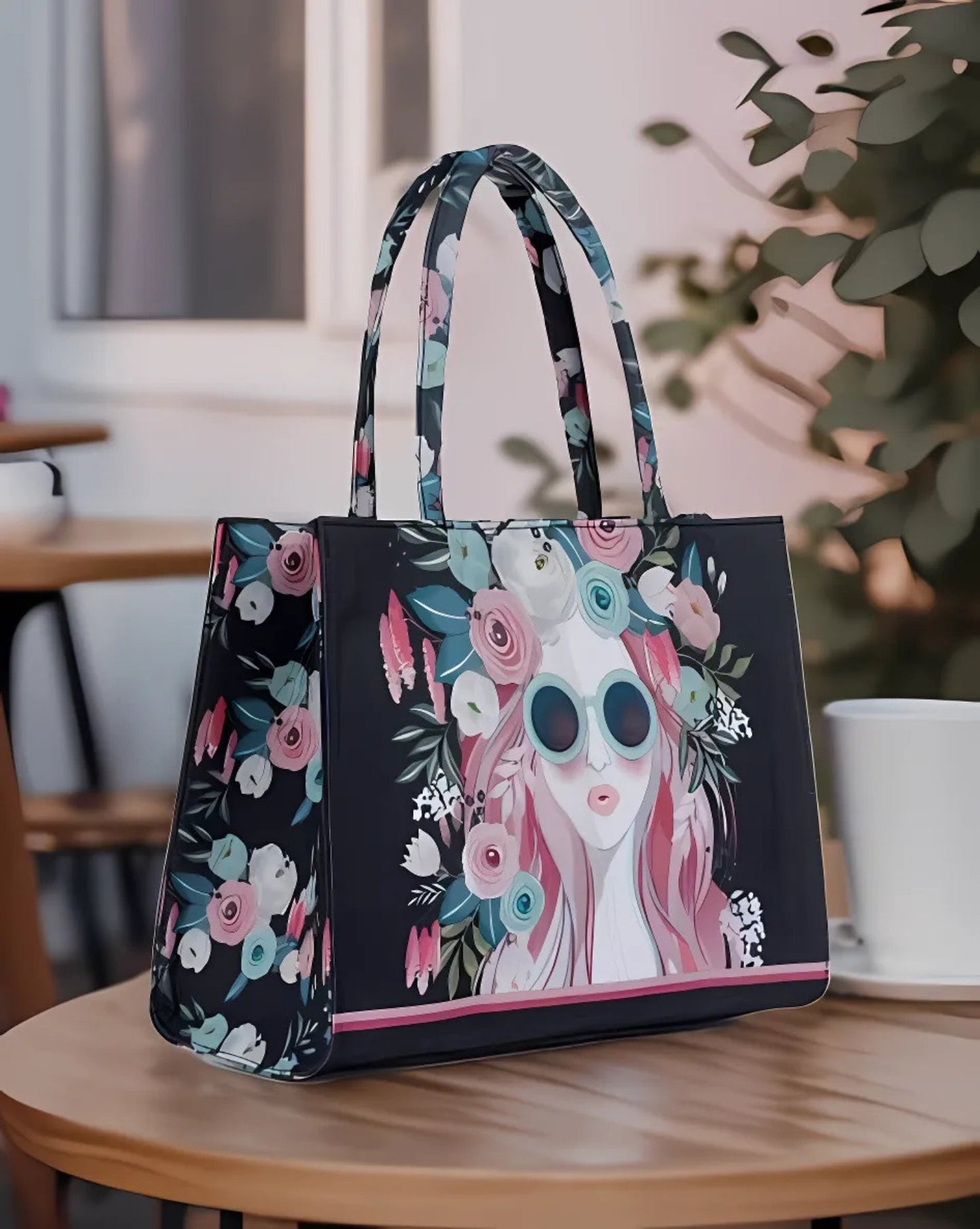 Inaya Canvas Tote Cherry Twinkle - Black
