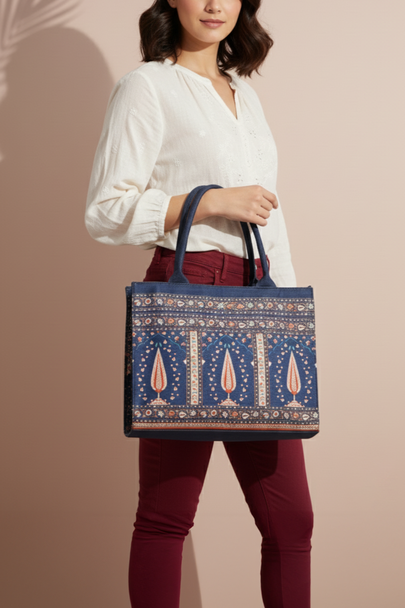 Inaya Canvas Tote Blue Folk