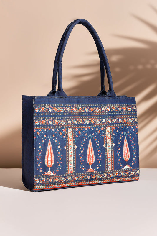 Inaya Canvas Tote Blue Folk