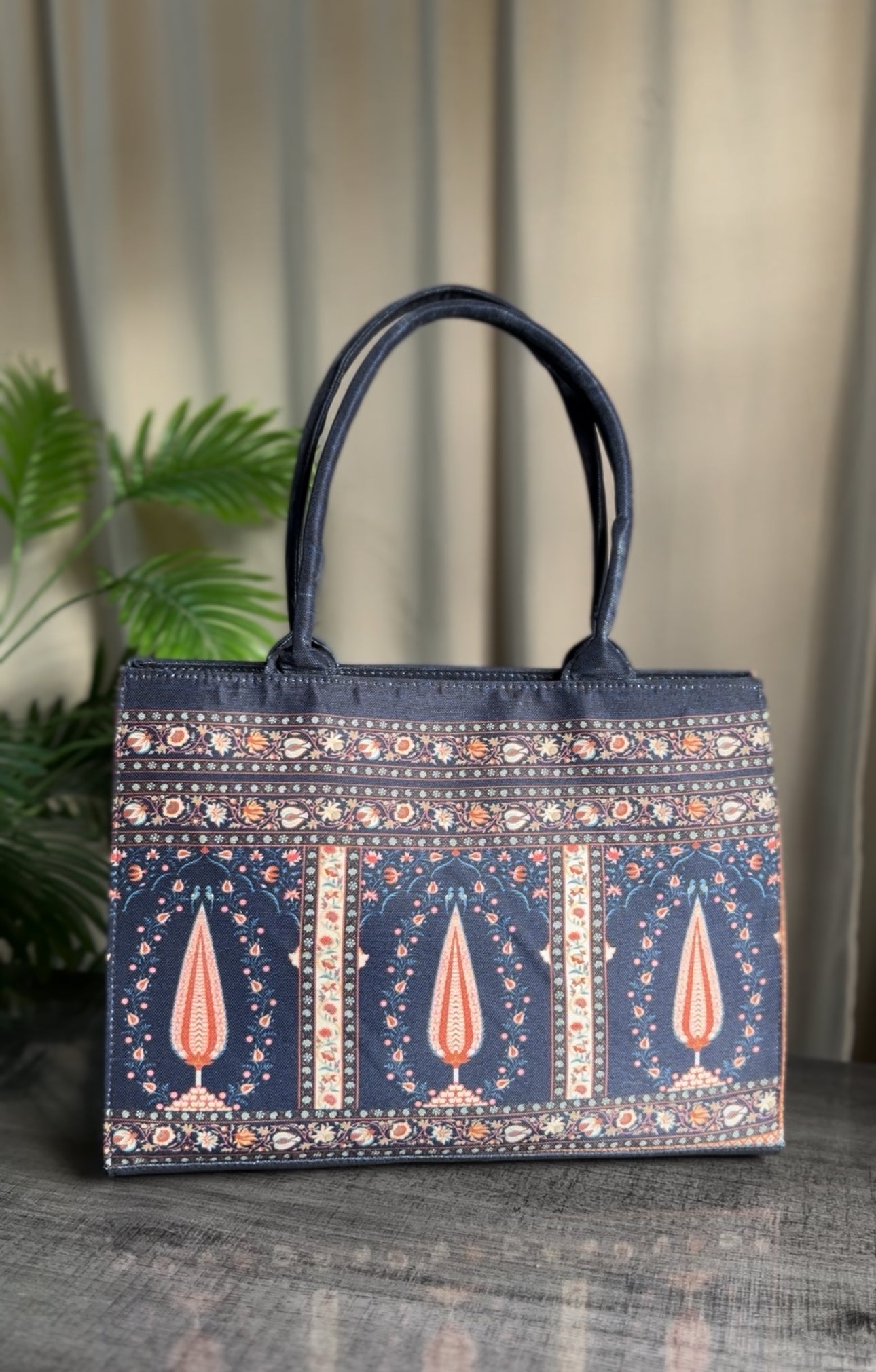Inaya Canvas Tote Blue Folk